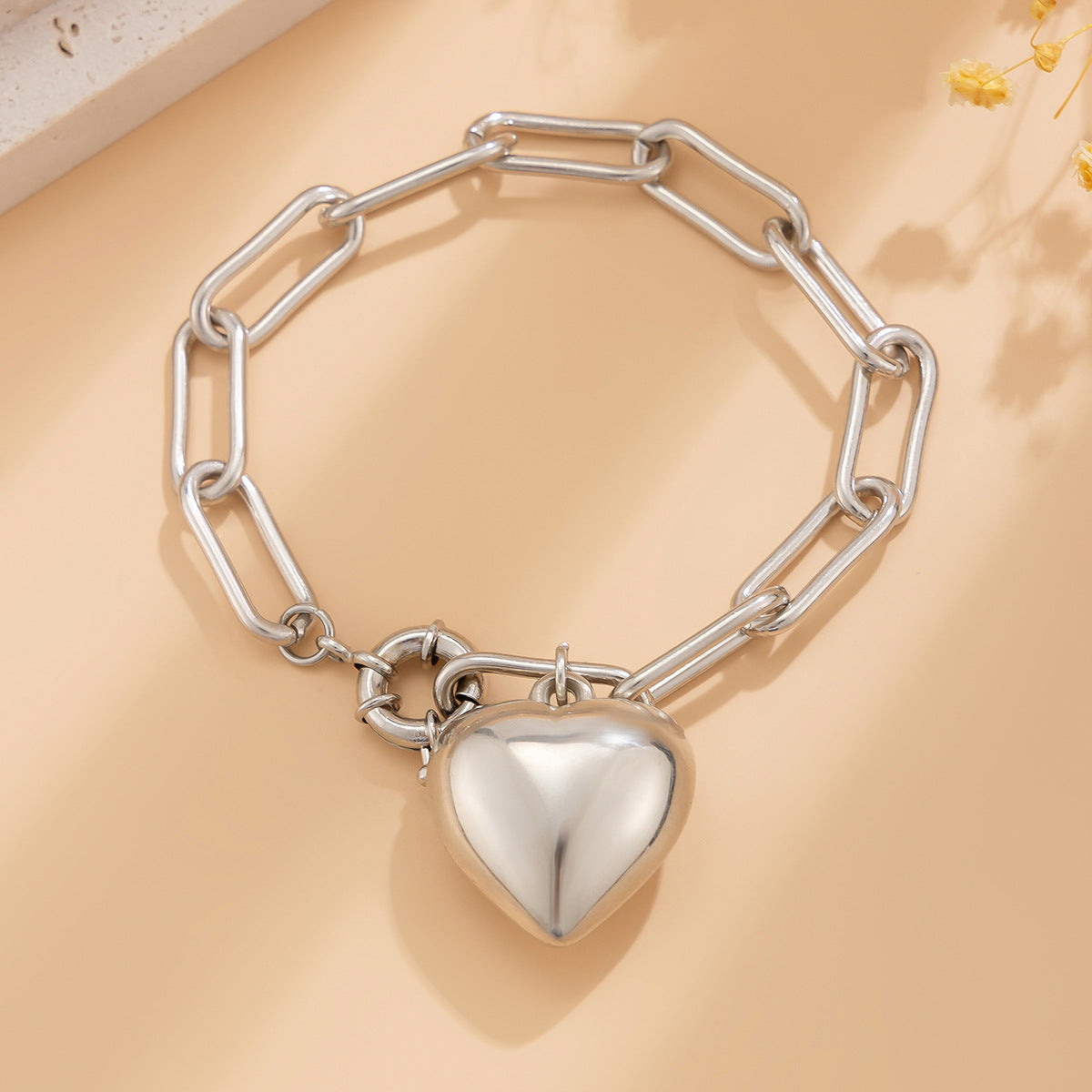 Ins Simple and Versatile Big Peach Heart Bracelet Personalized Heart shaped Iron Chain Bracelet for Women - V.I.P Digital Presence