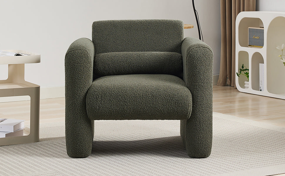 Modern style chair with sheepskin Sherpa fabric soft cushion, comfortable armchair, soft with backrest and pillow, seaweed green - V.I.P Digital Presence