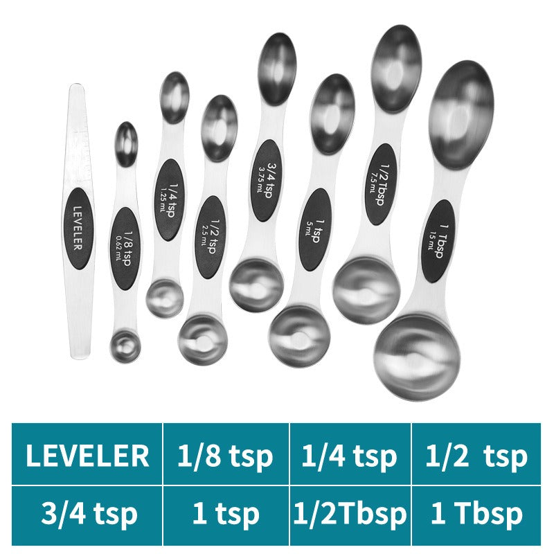 Magnetic suction double head measuring spoon 9-piece set of stainless steel baking household kitchen salt spoon - V.I.P Digital Presence