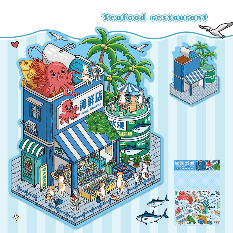 Landscape stickers large 3D stereoscopic scene collage miniature scene ledger stickers DIY stickers