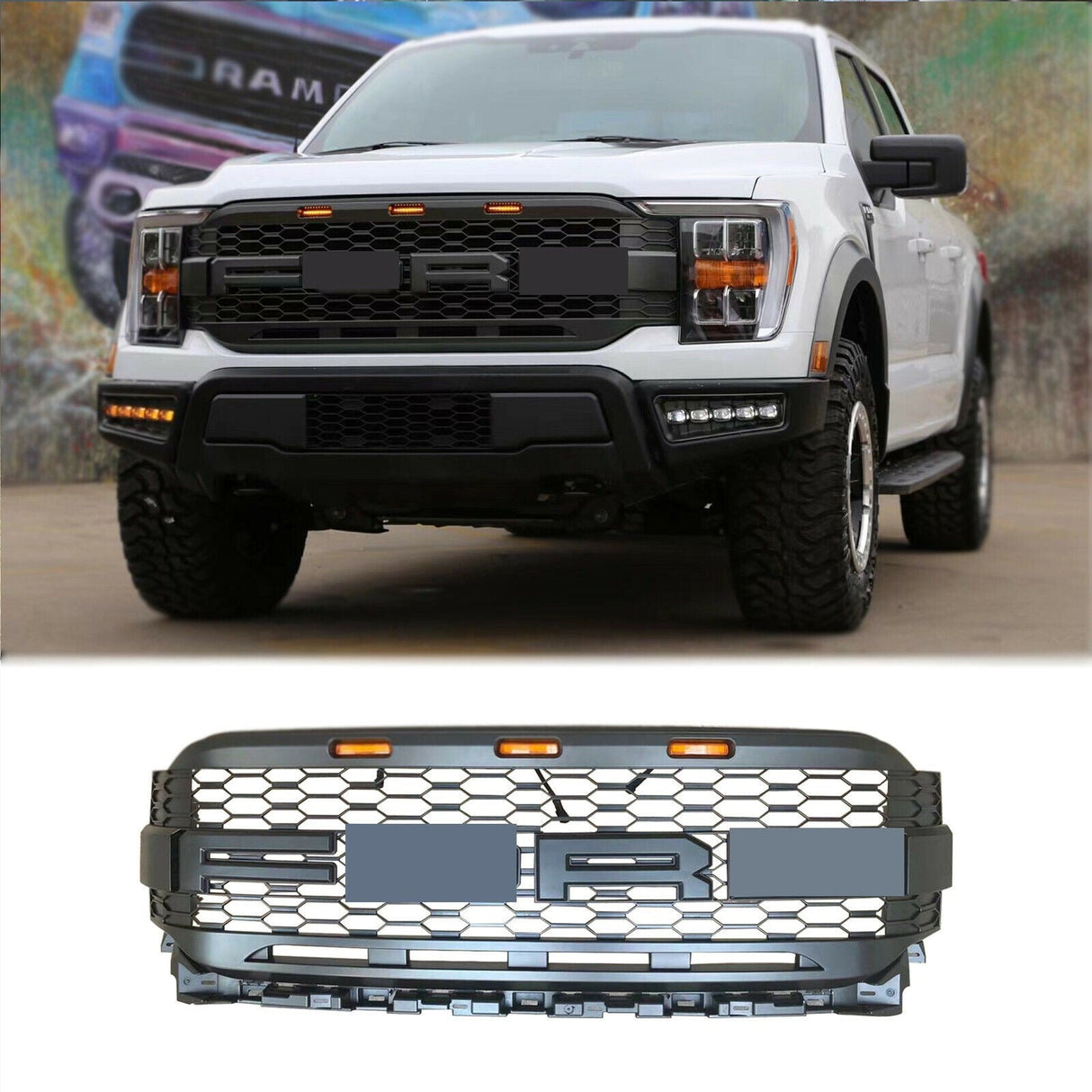 Grill For 2021 2022 2023 Ford f150 Raptor Grill Replacement W/LED Lights & Letters Matte Black - V.I.P Digital Presence