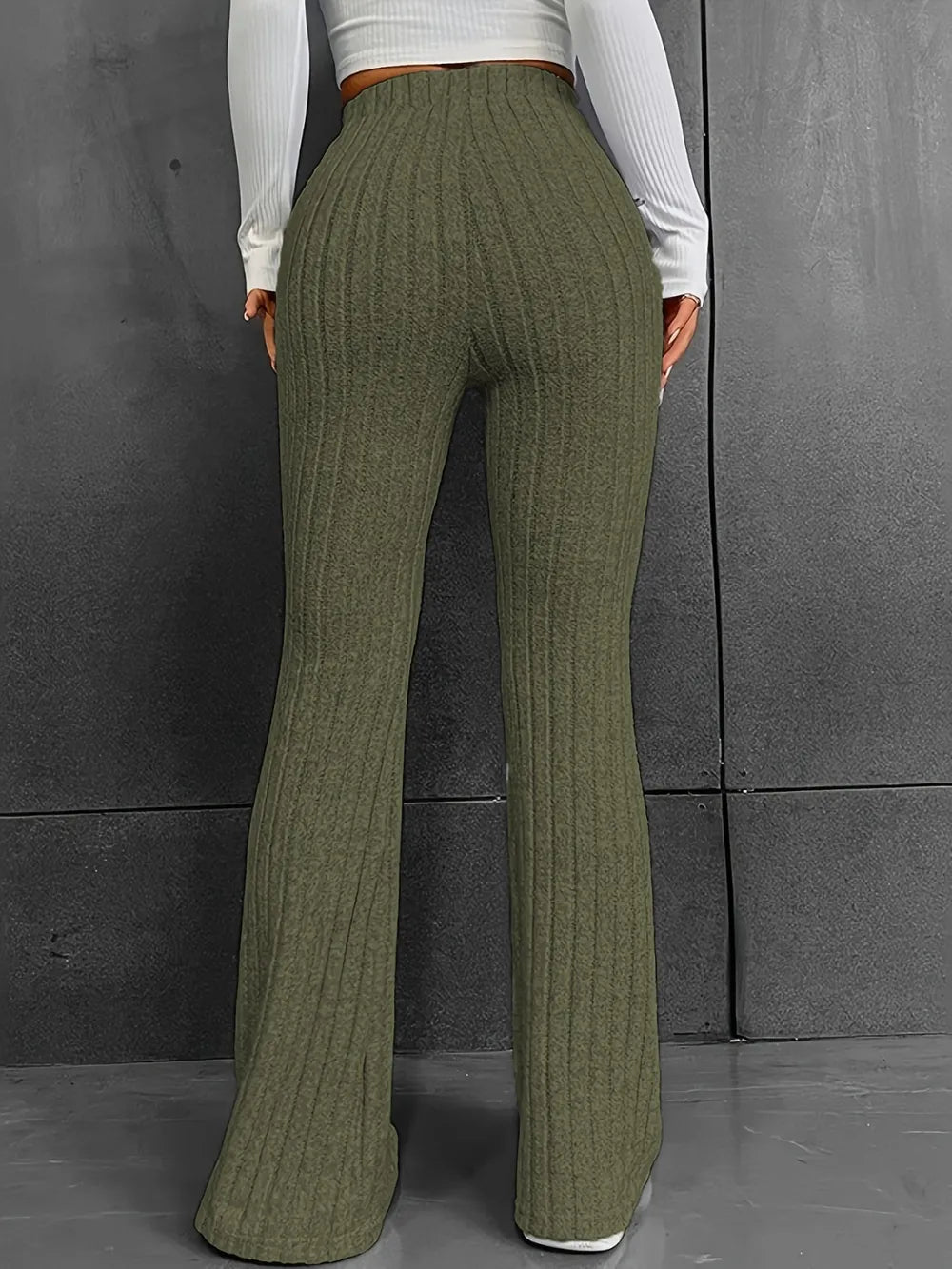 Fashionable and casual solid color micro flared high waisted pants for women - V.I.P Digital Presence