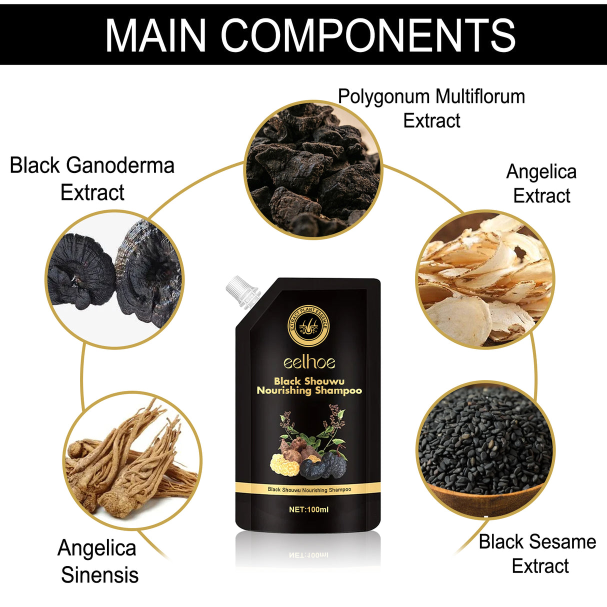 Black Ganoderma Multiflorum Shampoo Natural Black Hair Thick Moisturizing Scalp Soft Wash - V.I.P Digital Presence