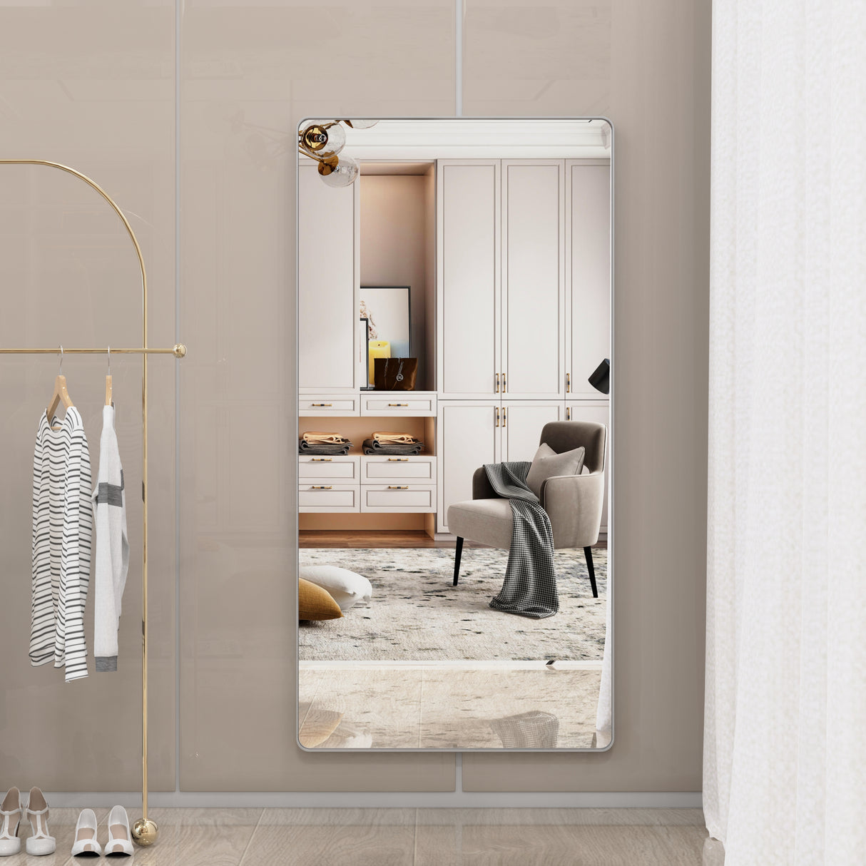Large bathroom mirror with movable tray wall mounted mirror, vertically and horizontally suspended aluminum frame wall mounted m - V.I.P Digital Presence