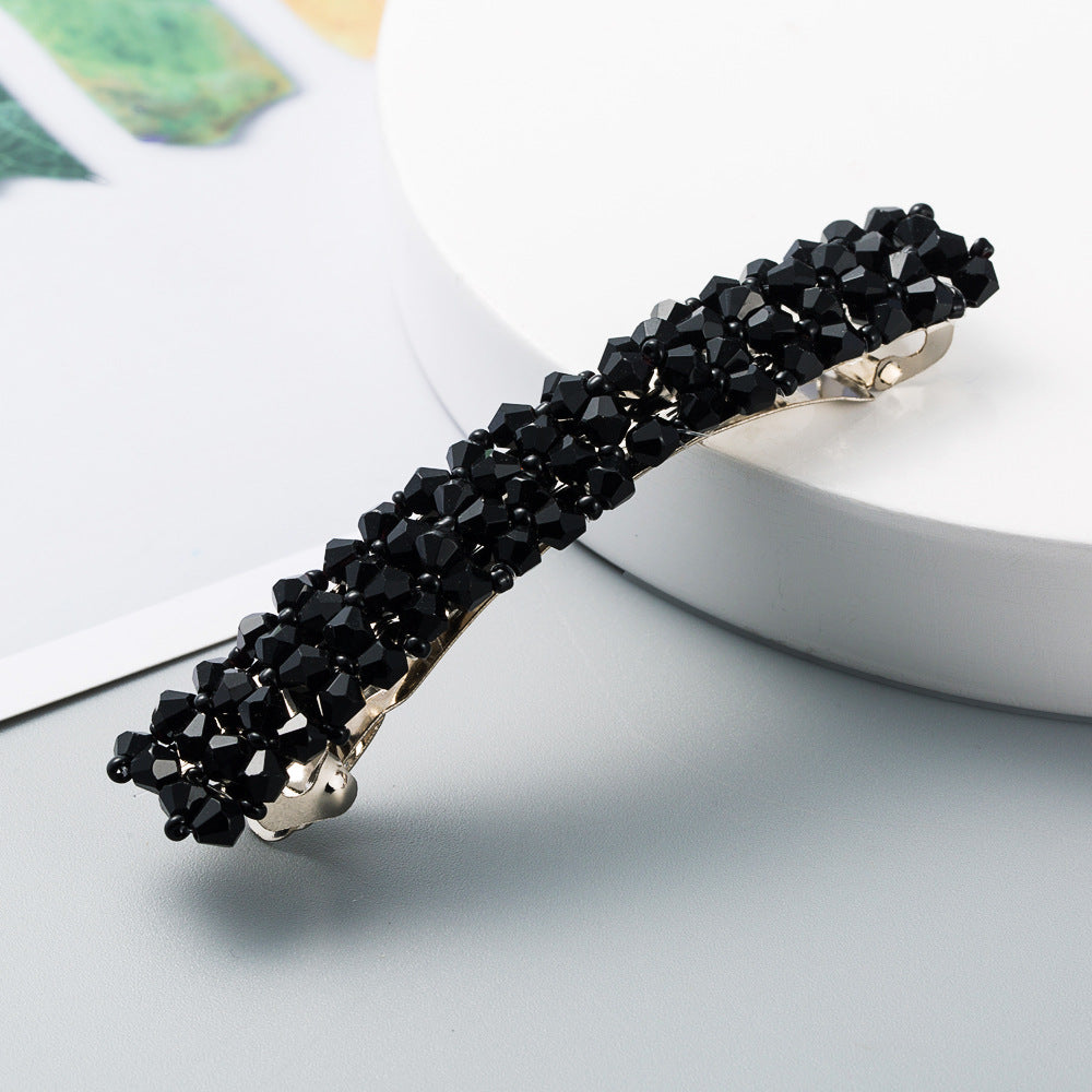 Korean Style Retro Crystal Beaded Hair Clip Simple Wild One Word Clip Female Side Clip Spring Clip Korean Hair Accessories - V.I.P Digital Presence