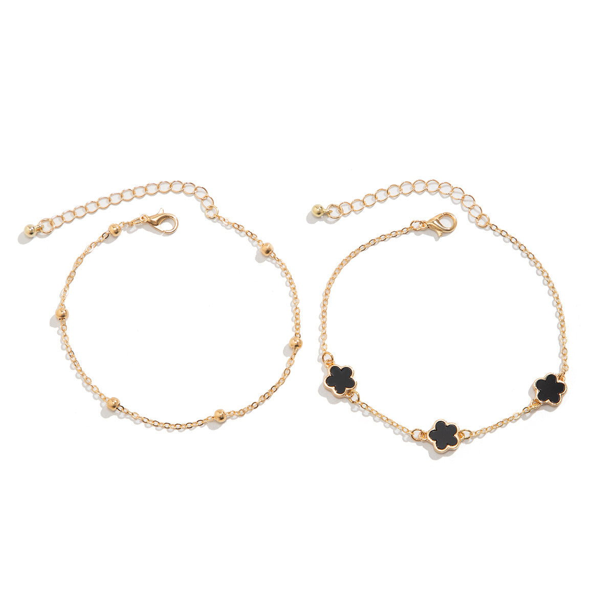 Double layer lucky five petal flower five leaf grass foot chain suit design sense flower shaped chain - V.I.P Digital Presence