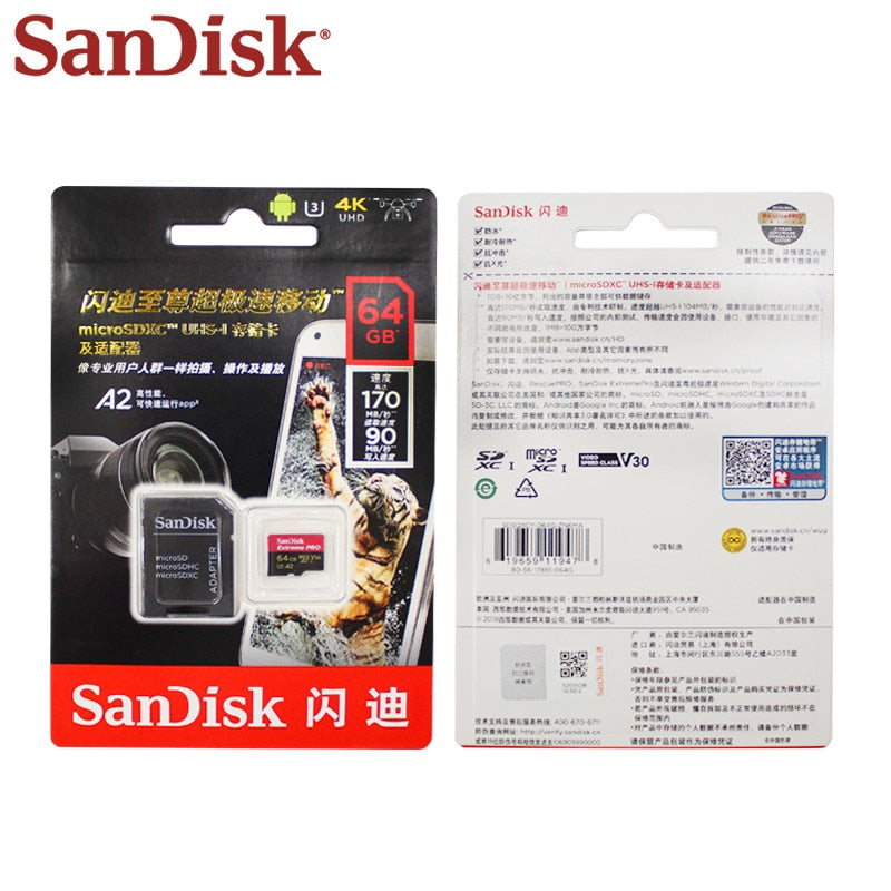 Original Sandisk Extreme Pro Micro SD Card up to 170MB/s A2 V30 U3 64GB 128GB Sandisk TF Card Memory Card With SD Adapter - V.I.P Digital Presence