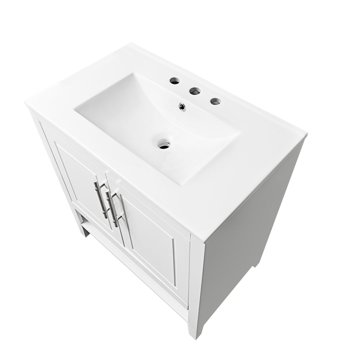 30" Bathroom Vanity with Sink Multi-functional Bathroom Cabinet with Doors and Drawers Solid Frame and MDF Board, White - V.I.P Digital Presence