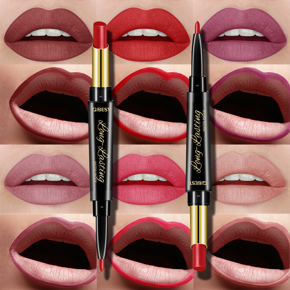 QIBEST Double-Ended Lipstick Pen Moisturizing Matte Matte Lipstick + Lip Liner Rotating Lip Liner - V.I.P Digital Presence