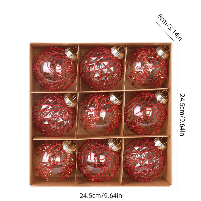 Christmas decorations 8cm/9PCS transparent PET painted Christmas ball gift box set Christmas tree pendant - V.I.P Digital Presence