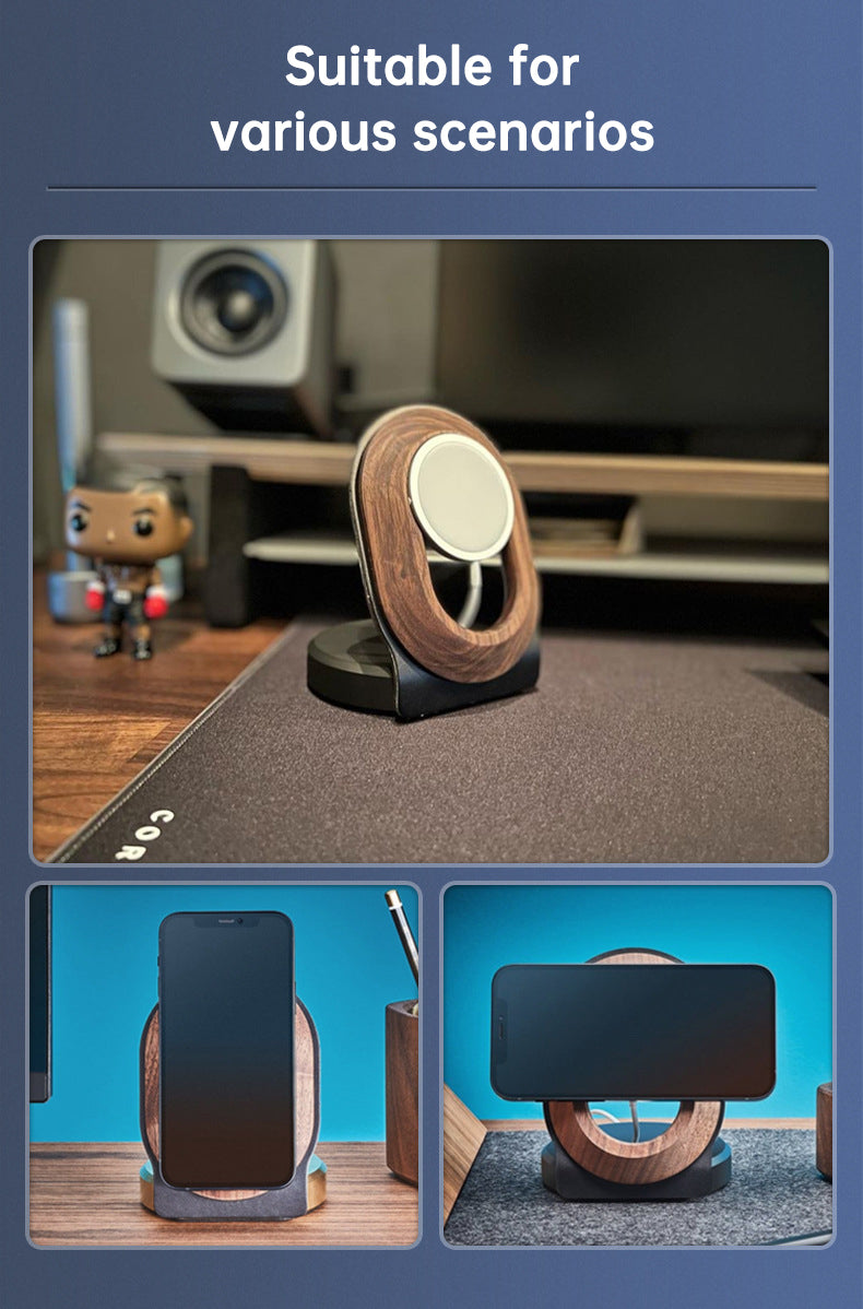 Wooden Desk Shelf Accessories Walnut Wireless Magnetic Charger Wireless Charging Stand For Magsafe - V.I.P Digital Presence