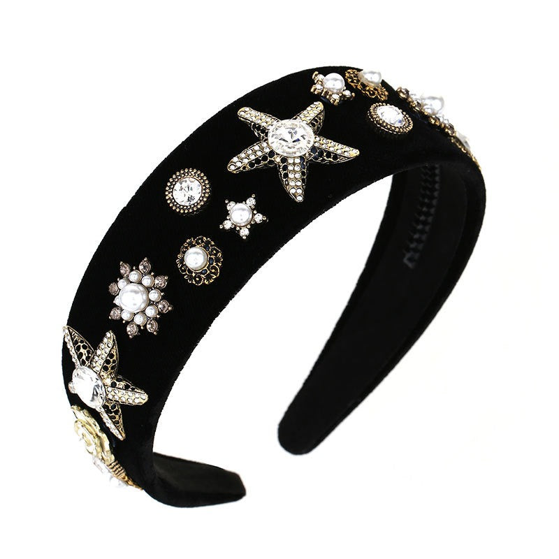 Fashionable velvet pearl black starfish hairband - V.I.P Digital Presence