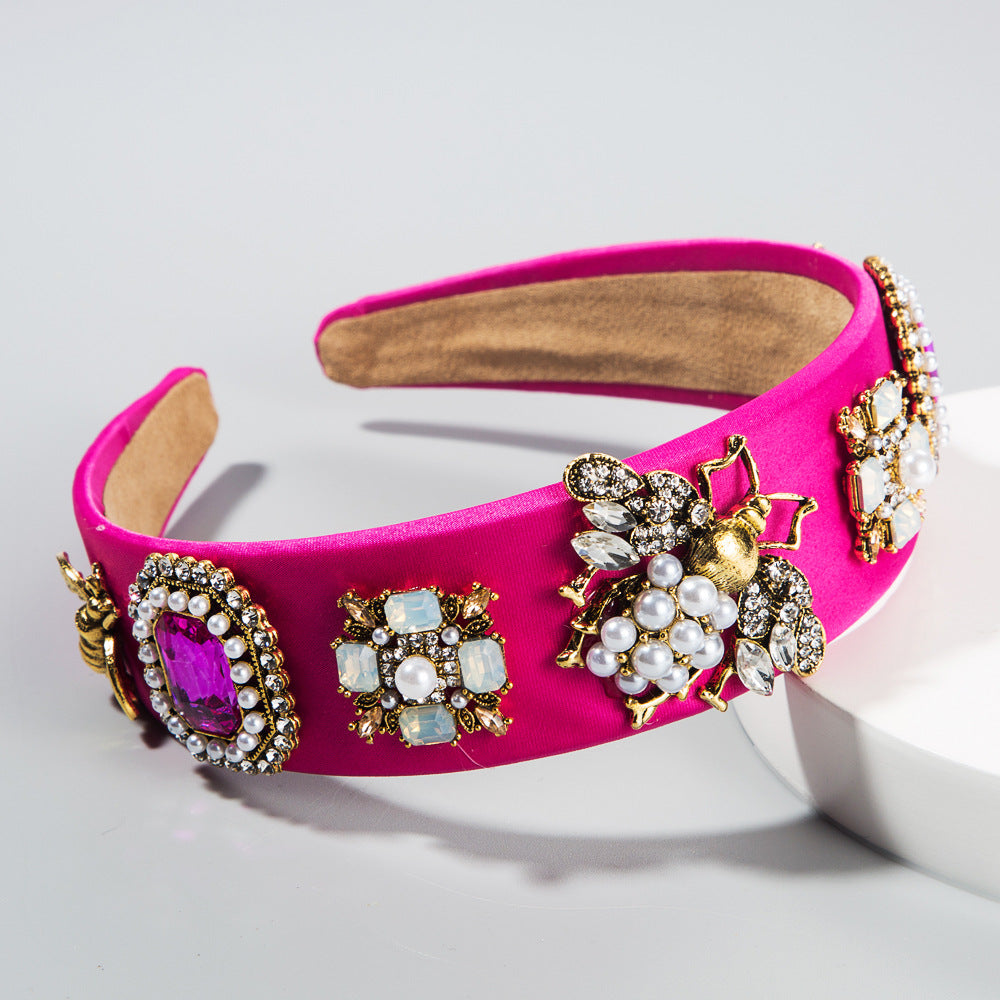 Creative Baroque Headband With Rhinestones Pearl Headband Bee Colorful Fabric Garland Headgear - V.I.P Digital Presence