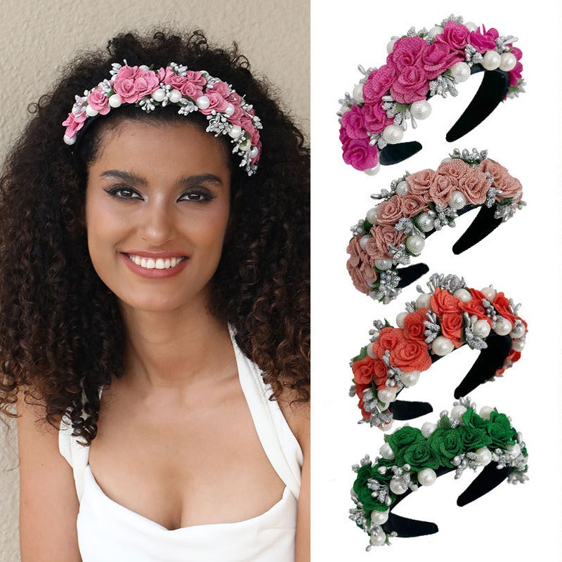 Fashionable Baroque Fabric Rose Pearl Flower Headband - V.I.P Digital Presence