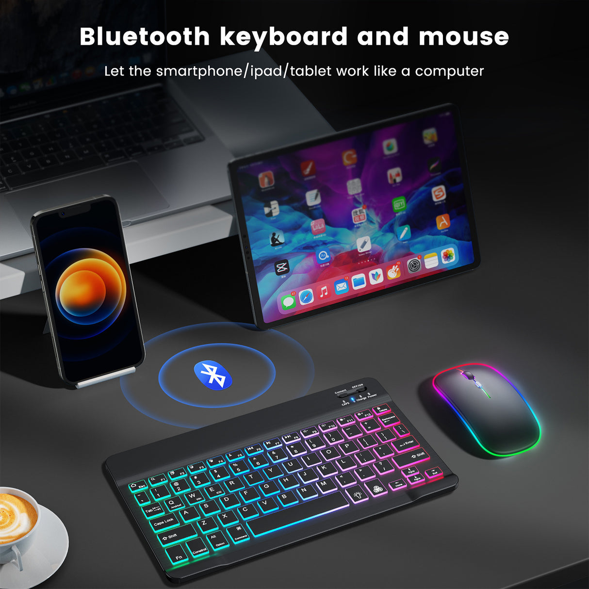 Suitable for iPad gradient luminous wireless keyboard and mouse set tablet Bluetooth keyboard - V.I.P Digital Presence