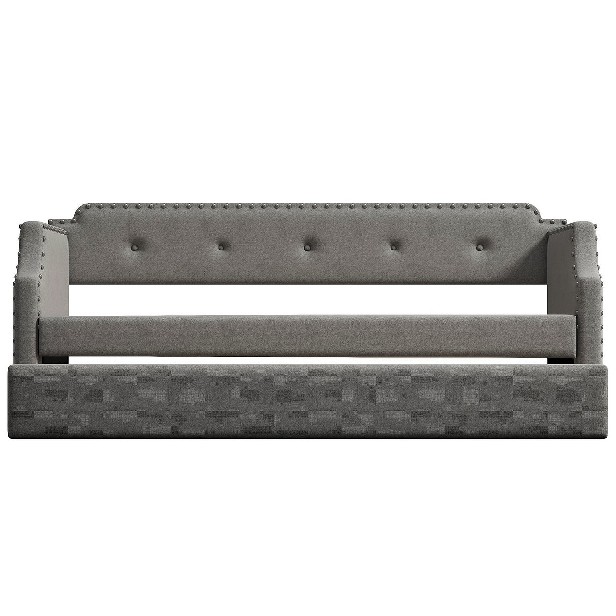 Upholstered Daybed with Trundle, Wood Slat Support,Upholstered Frame Sofa Bed Twin Gray