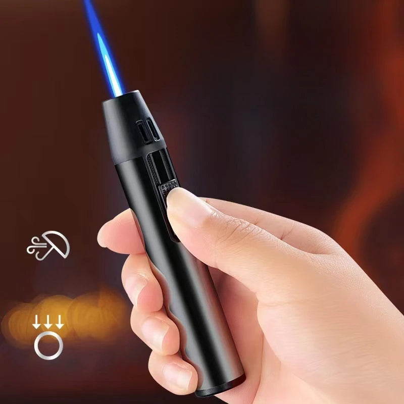 Pen Metal Lighter Mini Spray Gun Inflatable Windproof Butane Gas Lighter Adjustable Straight Shot Blue Flame Cigarette Tools - V.I.P Digital Presence