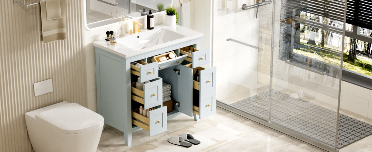 36 inch bathroom vanity with resin sink combination set with 6 drawers and 2 cabinets, storage cabinet vanity set, light blue - V.I.P Digital Presence