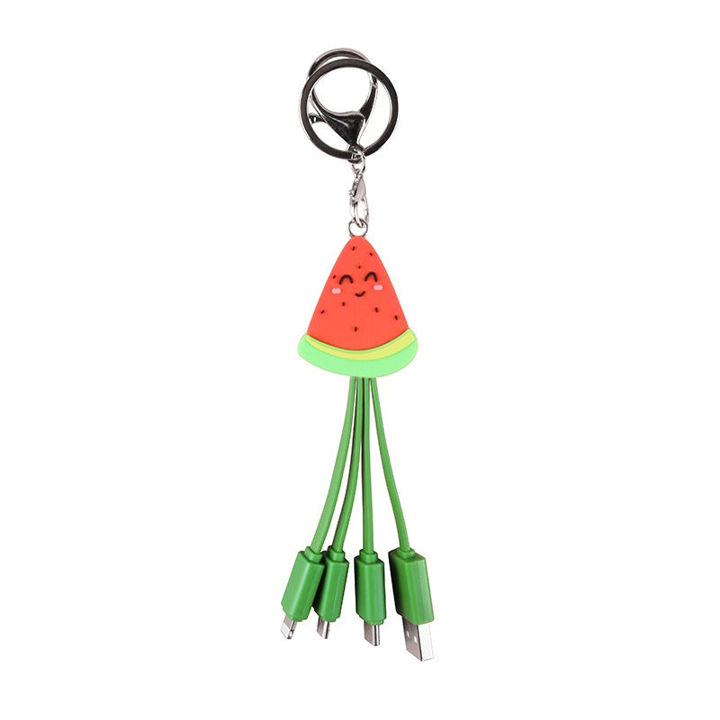 Summer cartoon charging cable refreshing fruit watermelon smiling face keychain data cable creative mobile fast charging cable - V.I.P Digital Presence
