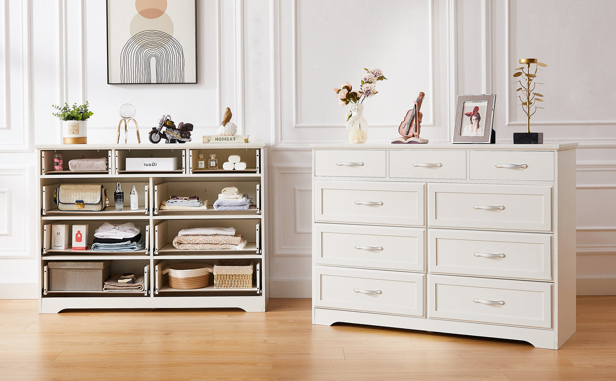 Bedroom dresser 9 drawer long dresser with antique handles wood chest of drawers for kids room 47.56''W x 15.75''D x 34.45''H