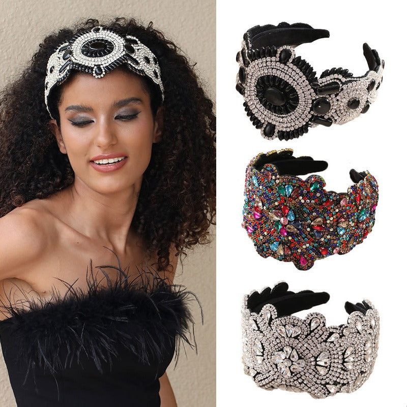 Full Sky Star Glass Diamond Wide Edge Vintage Hair Hoop - V.I.P Digital Presence