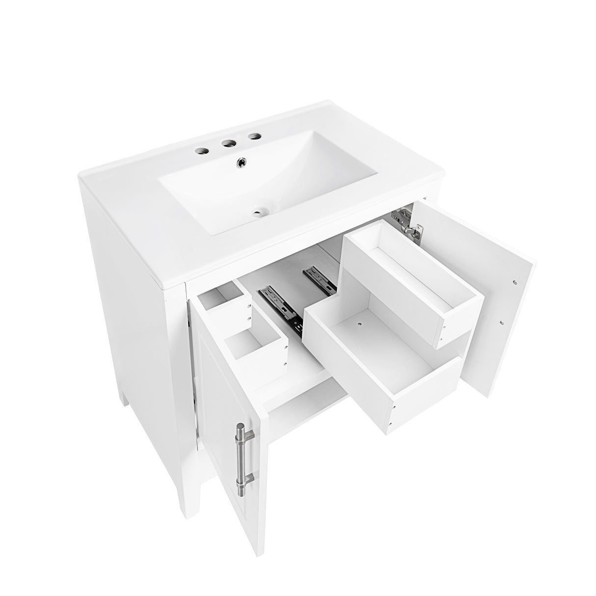 30" Bathroom Vanity with Sink Multi-functional Bathroom Cabinet with Doors and Drawers Solid Frame and MDF Board, White - V.I.P Digital Presence