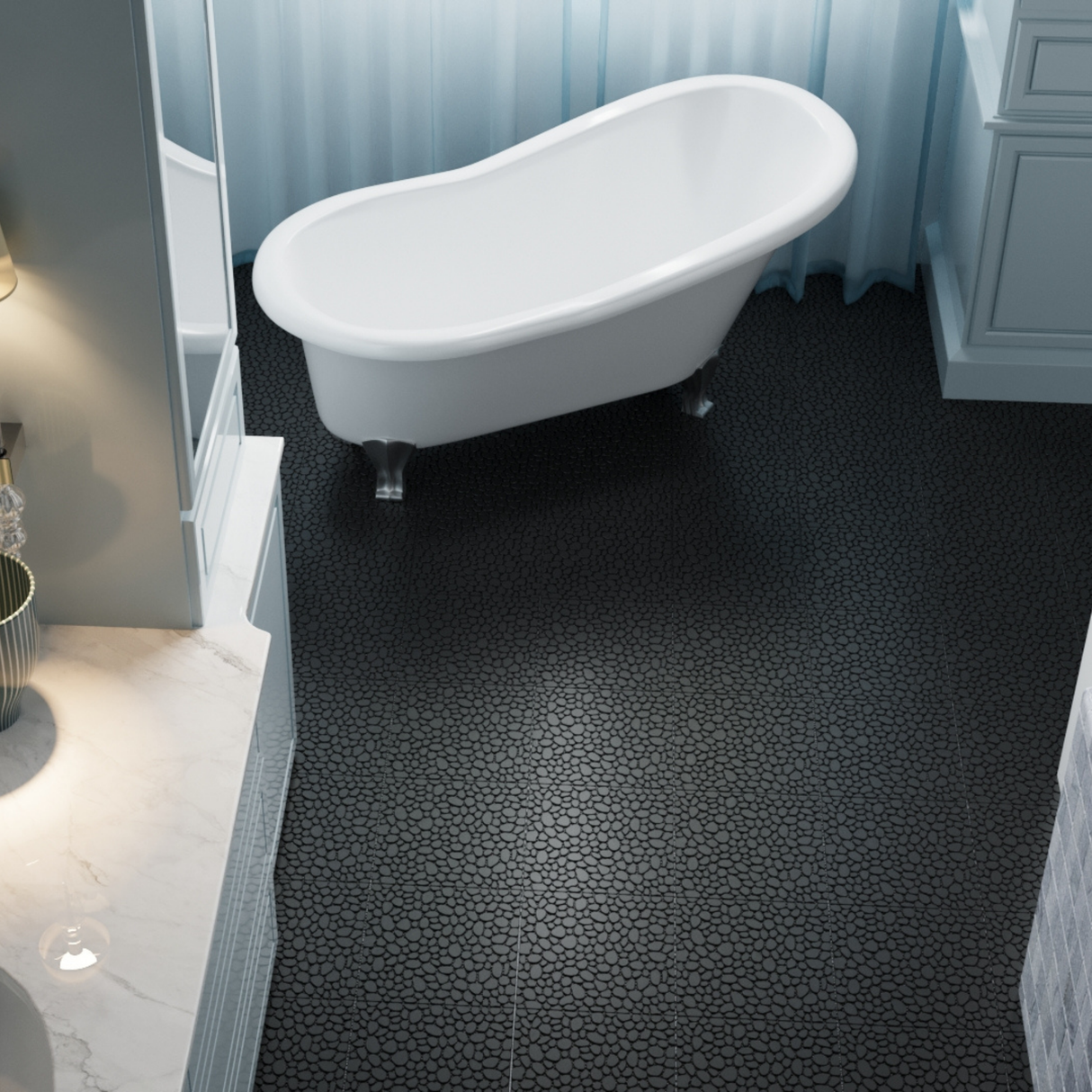 12 x 12 inch black interlocking deck tiles, plastic waterproofing, pebble pattern, pack of 12 - V.I.P Digital Presence