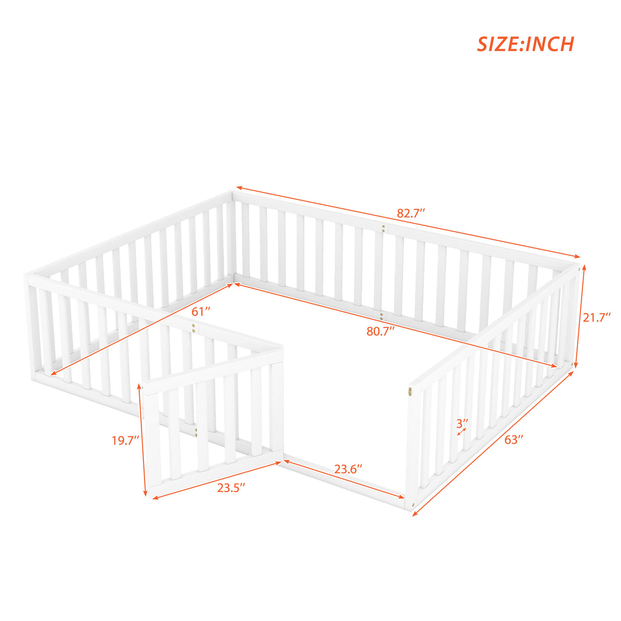 Queen Size Wood Floor Bed Frame with Fence and Door White(OLD SKU:WF289663AAK)