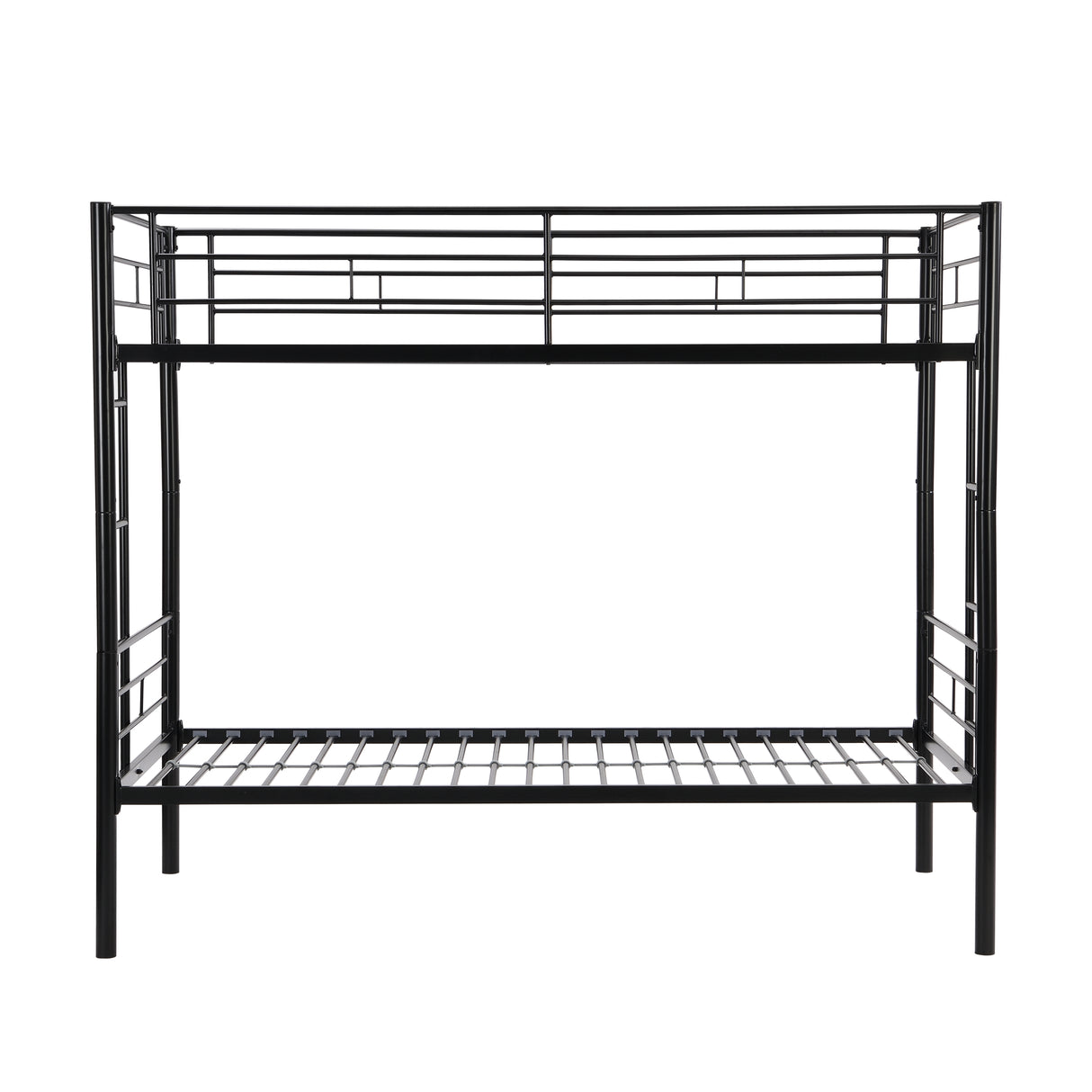 Double decker bed, size above twin bed, with 2 ladders and full-length guardrail, metal, storage space, black - V.I.P Digital Presence