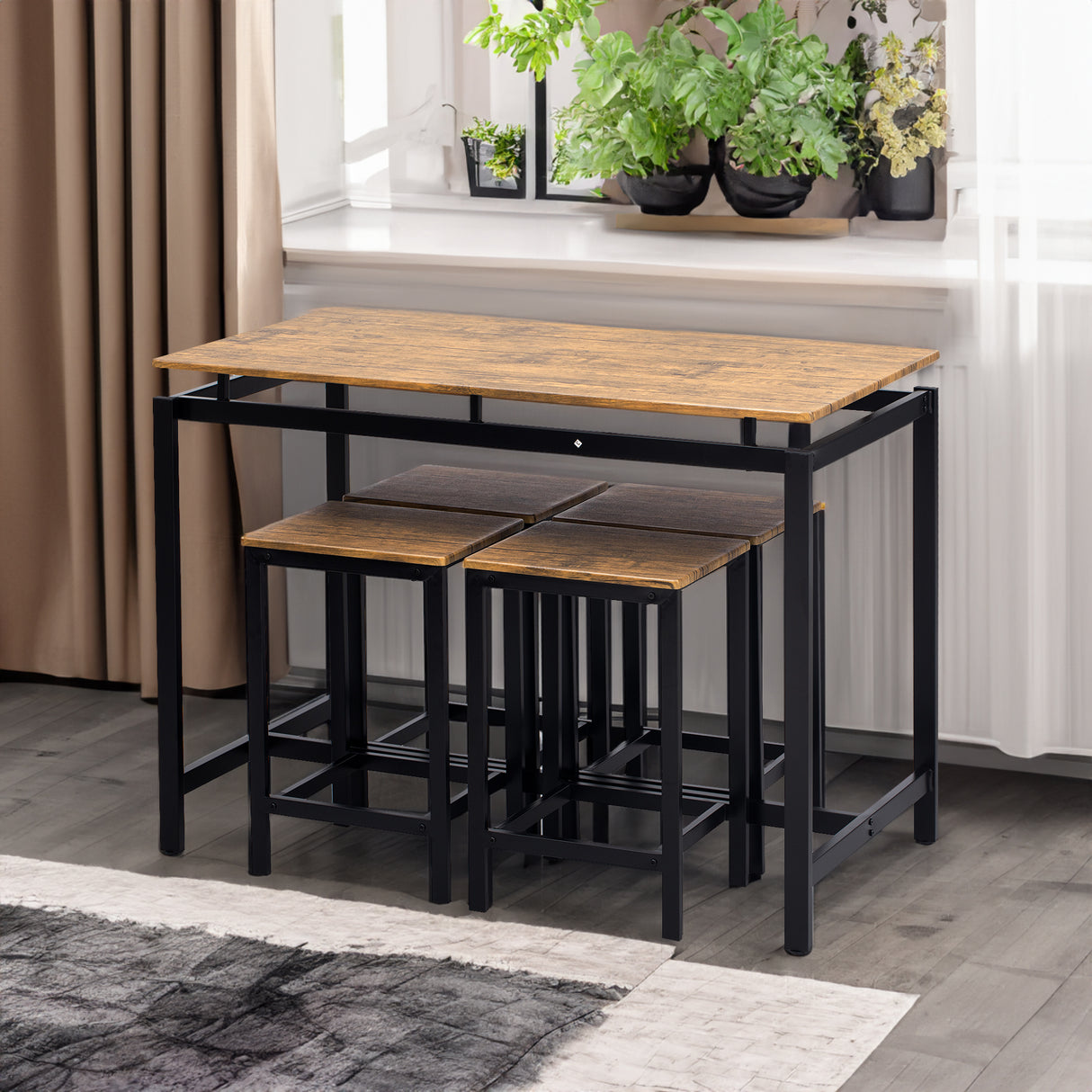 TREXM 5-piece compact bar table with table and stool - modern industrial design brown - V.I.P Digital Presence
