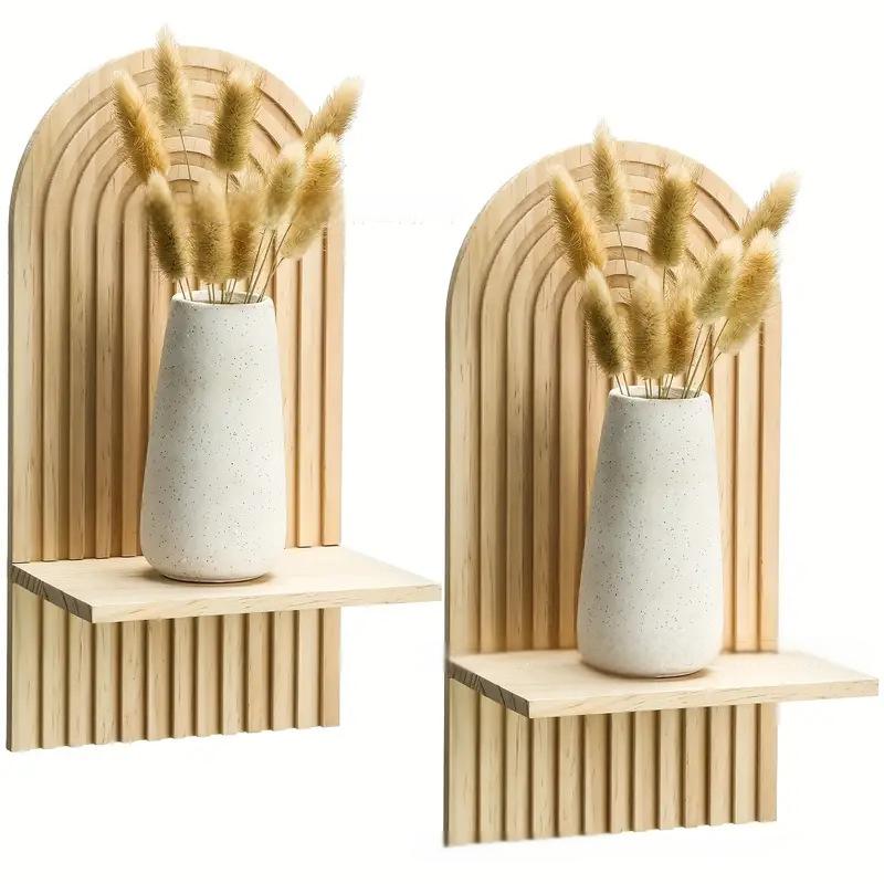 Bohemian style wooden arched wall hanging double layered candlestick vase suitable for decorating living room and bedroom walls - V.I.P Digital Presence