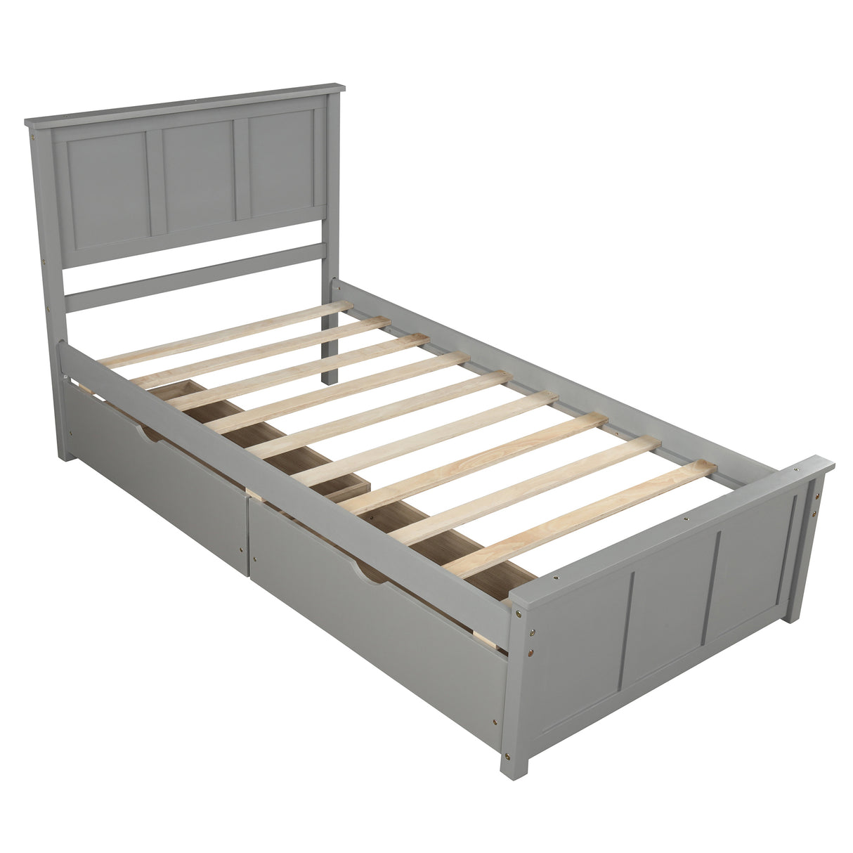 Platform Storage Bed 2 drawers with wheels, Twin Size Frame Gray