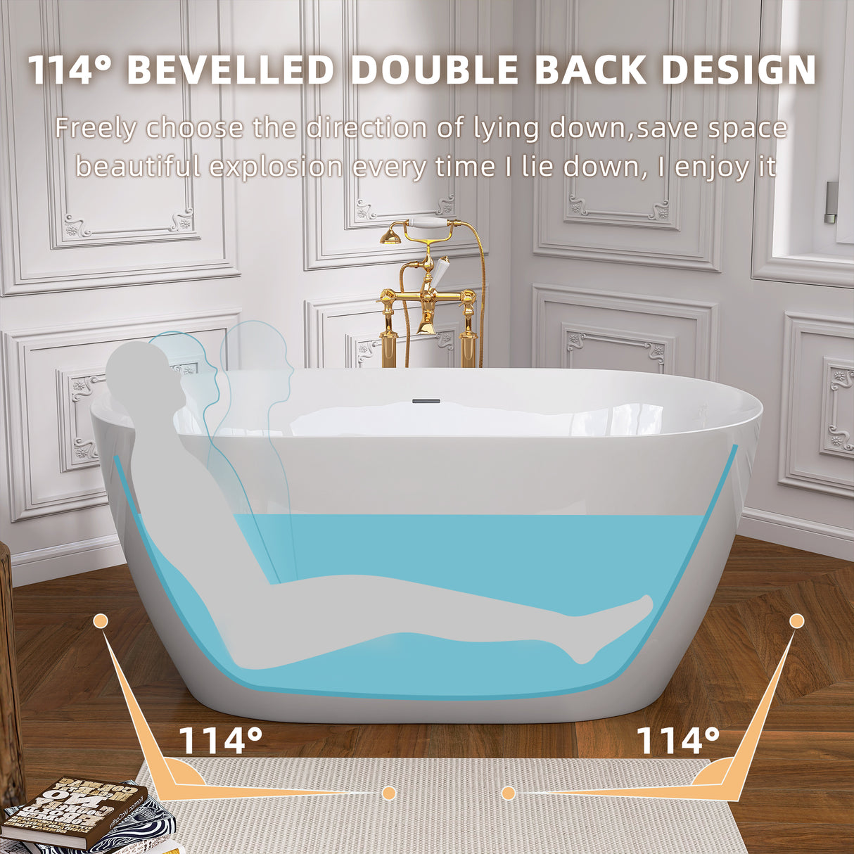 51 Inch Acrylic Freestanding Bathtub Contemporary Soaking White Tub with Overflow and Pop-up Drain Glossy White - V.I.P Digital Presence