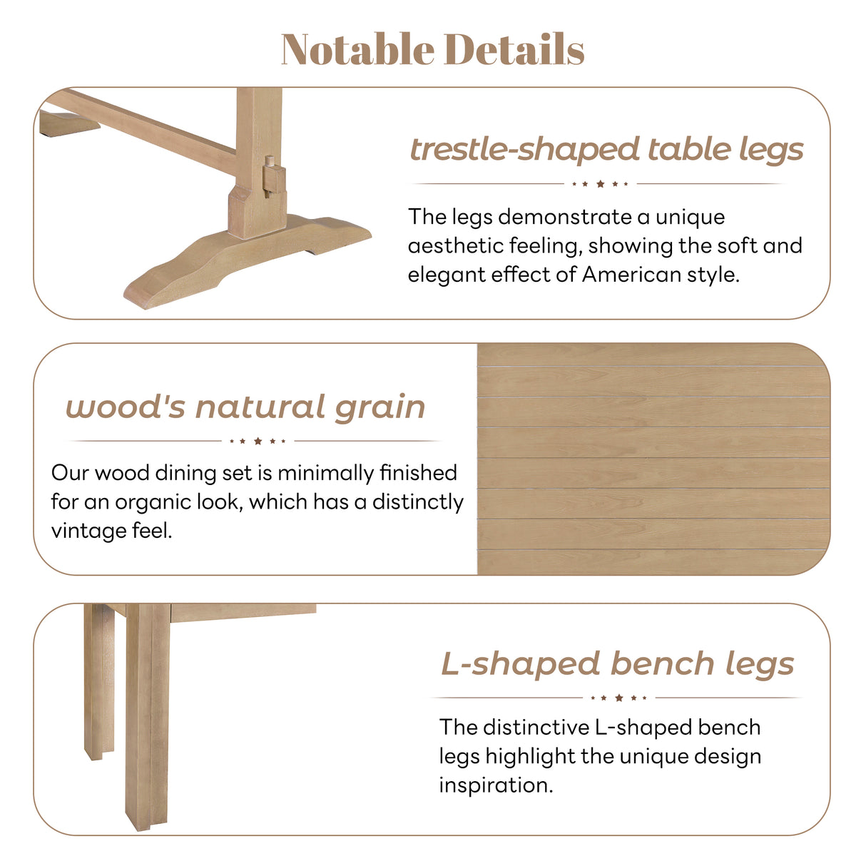 TREXM 3-piece retro dining table, rectangular stand table, and 2 4-person wooden stools (made of natural wood) - V.I.P Digital Presence