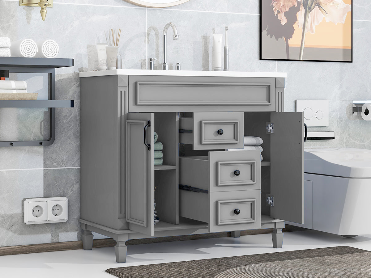 36'' Bathroom Vanity with Top Sink, Modern Bathroom Storage Cabinet with 2 Soft Closing Doors and 2 Drawers, Single Sink Bathroo - V.I.P Digital Presence