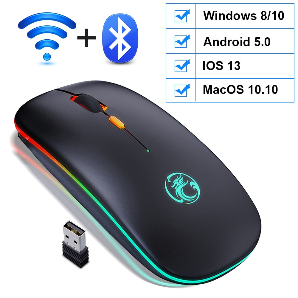 Wireless Mouse Bluetooth RGB Rechargeable Mouse Wireless Computer Silent Mause LED Backlit Ergonomic Gaming Mouse For Laptop PC - V.I.P Digital Presence