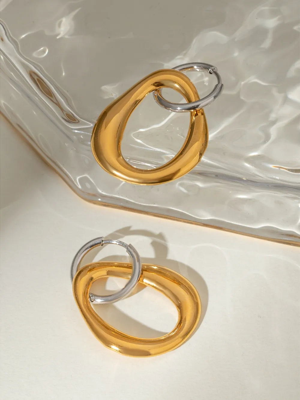 18K Gold-Plated Stainless Steel Contrast Asymmetrical Earrings - V.I.P Digital Presence