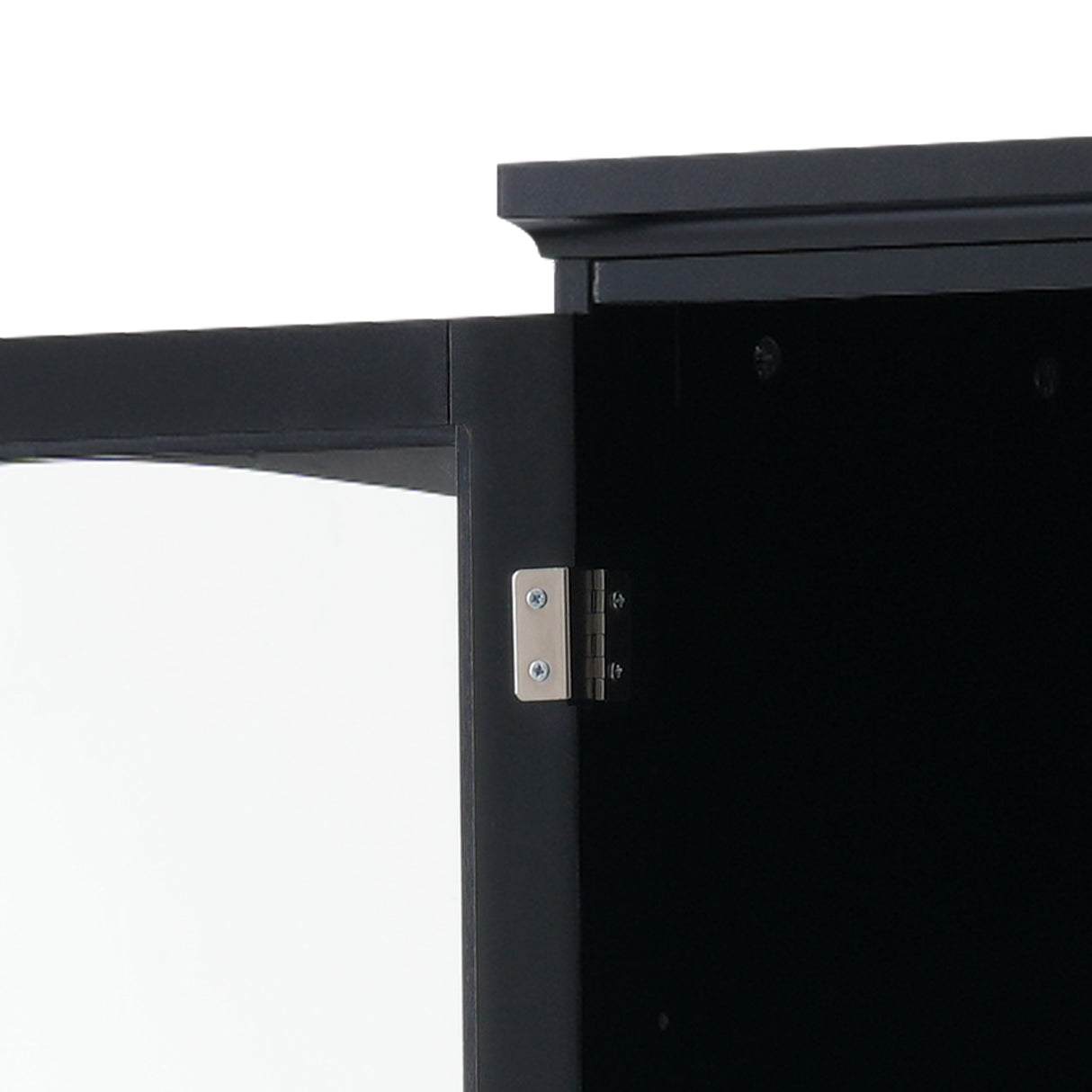 Tall Bathroom Storage Cabinet with Glass Doors, Free-Standing, Two Drawers, and Adjustable Shelves, MDF Board, Painted Black - V.I.P Digital Presence