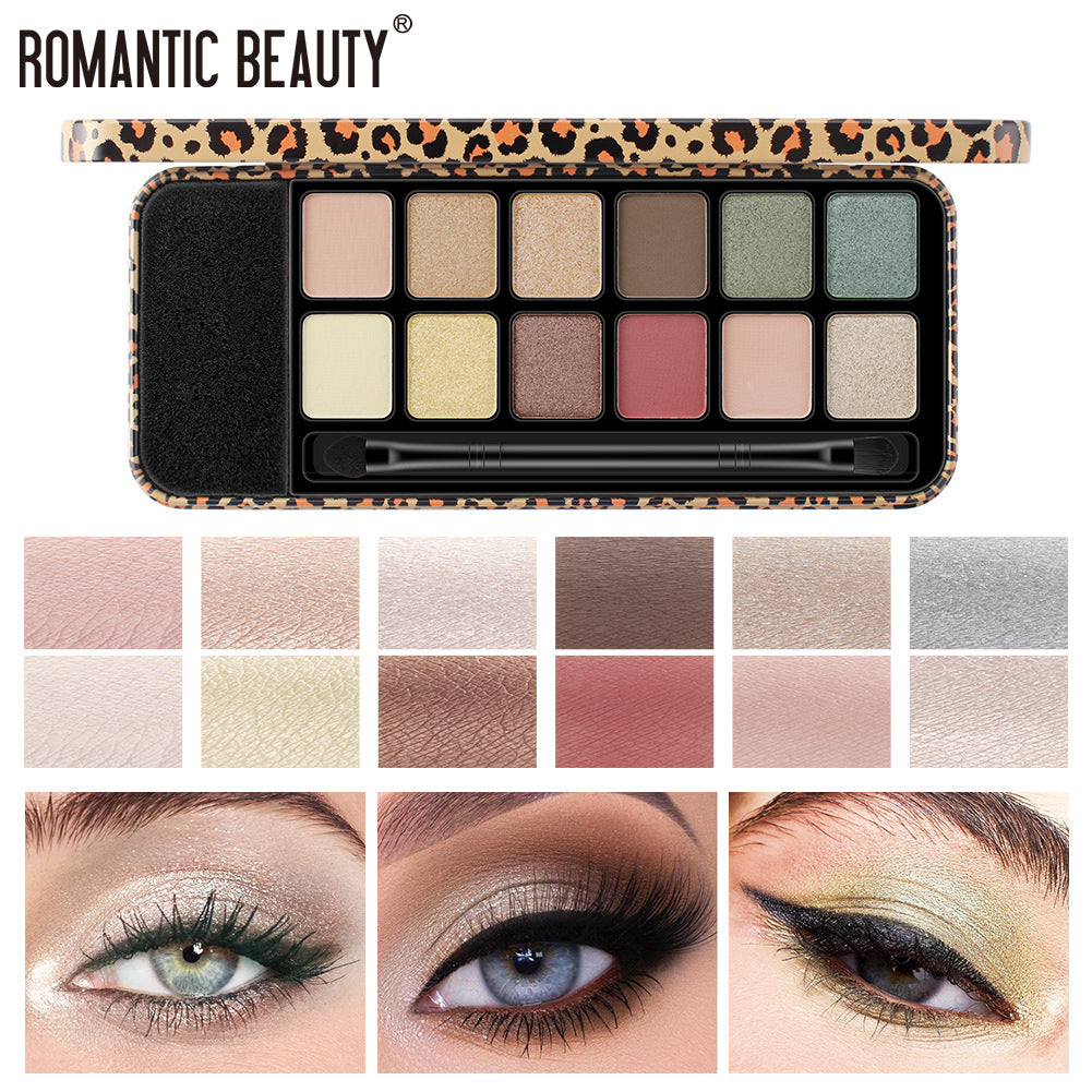Romantic Beauty Multicolor Leopard Eye Shadow Plate Pearlescent Matte Glitter Powder Eye Shadow With Black Eye Shadow Brush - V.I.P Digital Presence