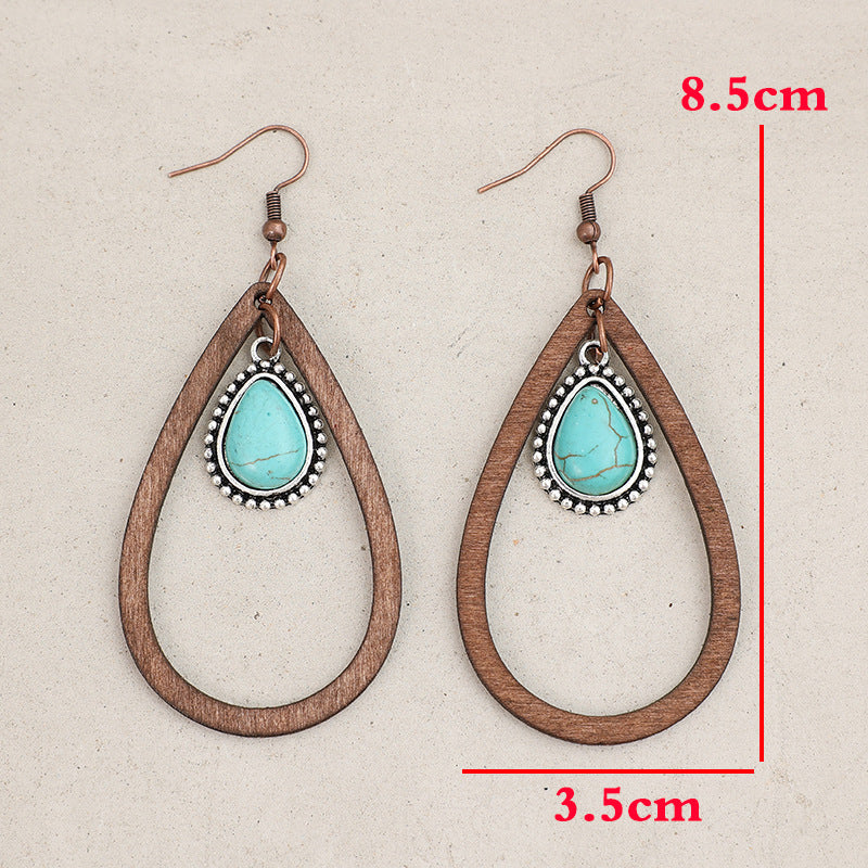 Wooden Turquoise Cutout Teardrop Earrings - V.I.P Digital Presence