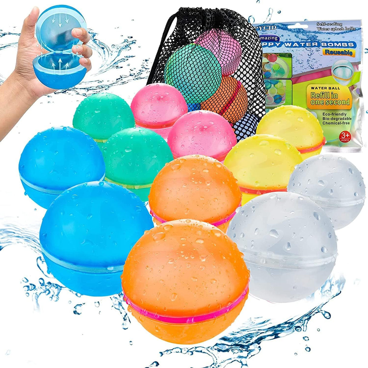 12 PCS Reusable Water Balloons, Refillable Magnetic Water Balls for Outdoor Games, Self Sealing Water Splash Bomb Quick Fill for - V.I.P Digital Presence
