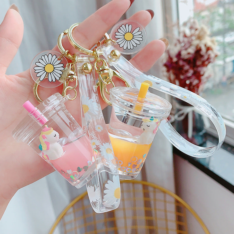 Glitter Quicksand Key Chain Liquid Floating Unicorn Keyring Keychain Bag Charm Milk Tea Cup Pendant Keyfob Gift for Women - V.I.P Digital Presence