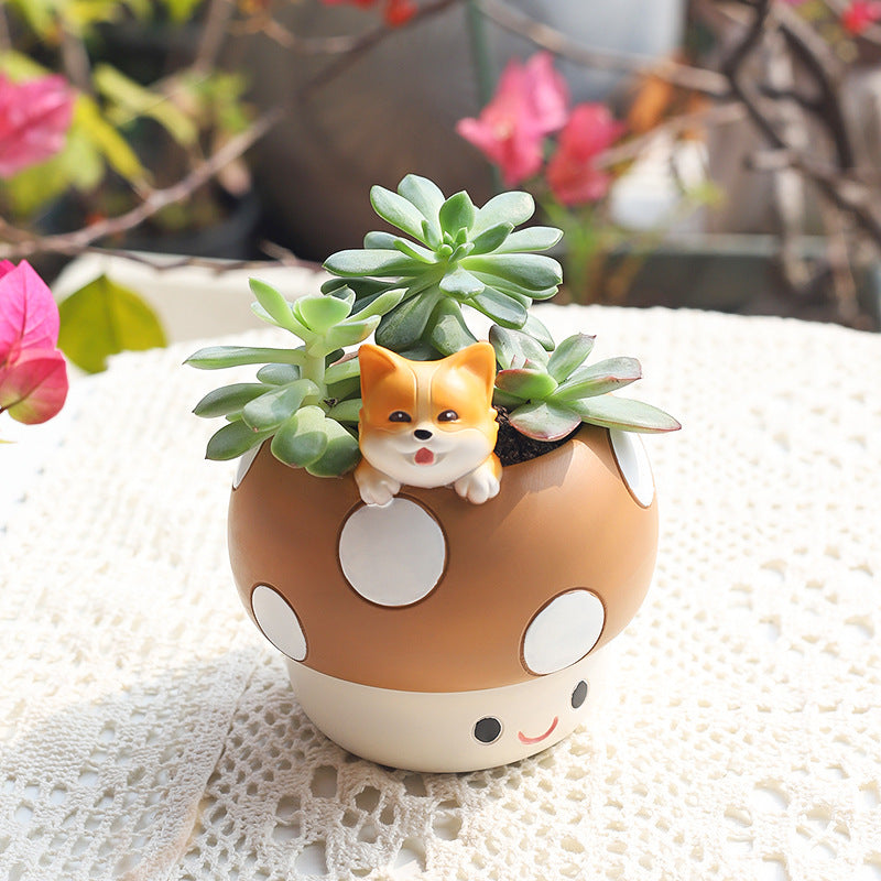 Horticultural Cartoon Creative Fun Mushroom Resin Flower Pot Container Desktop Landscape Potted Flower Utensils - V.I.P Digital Presence