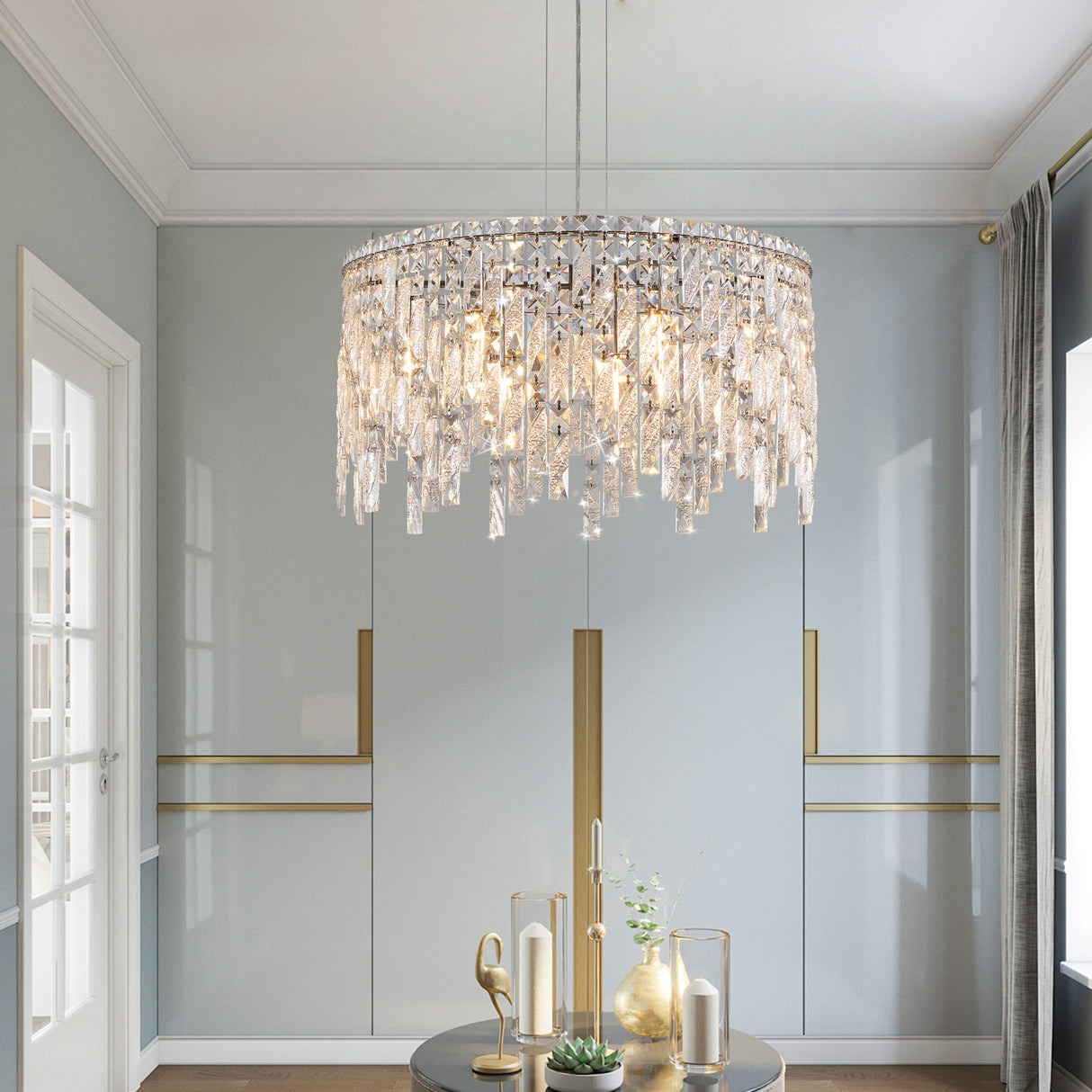 Deluxe round silver crystal chandelier, modern rectangular chandelier (excluding light bulbs) - V.I.P Digital Presence