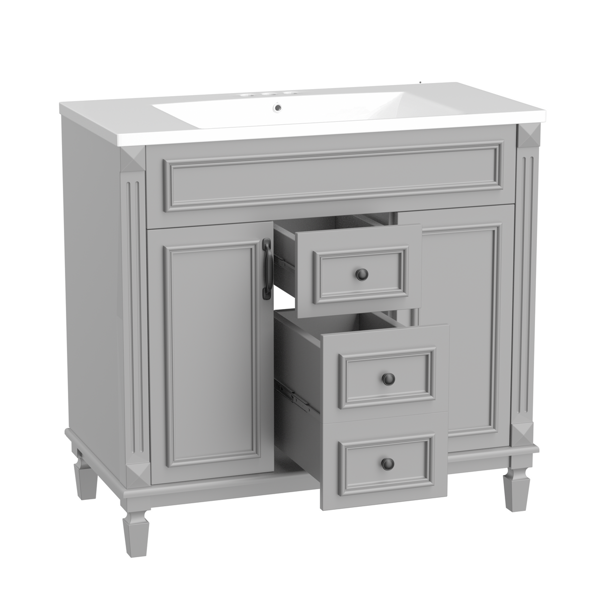 36'' Bathroom Vanity with Top Sink, Modern Bathroom Storage Cabinet with 2 Soft Closing Doors and 2 Drawers, Single Sink Bathroo - V.I.P Digital Presence