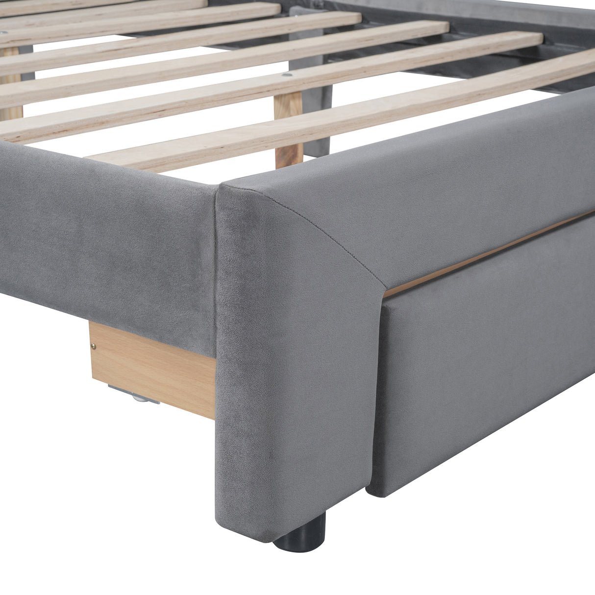 Full Size Storage Bed Velvet Upholstered Platform Bed with a Big Drawer - Gray - V.I.P Digital Presence