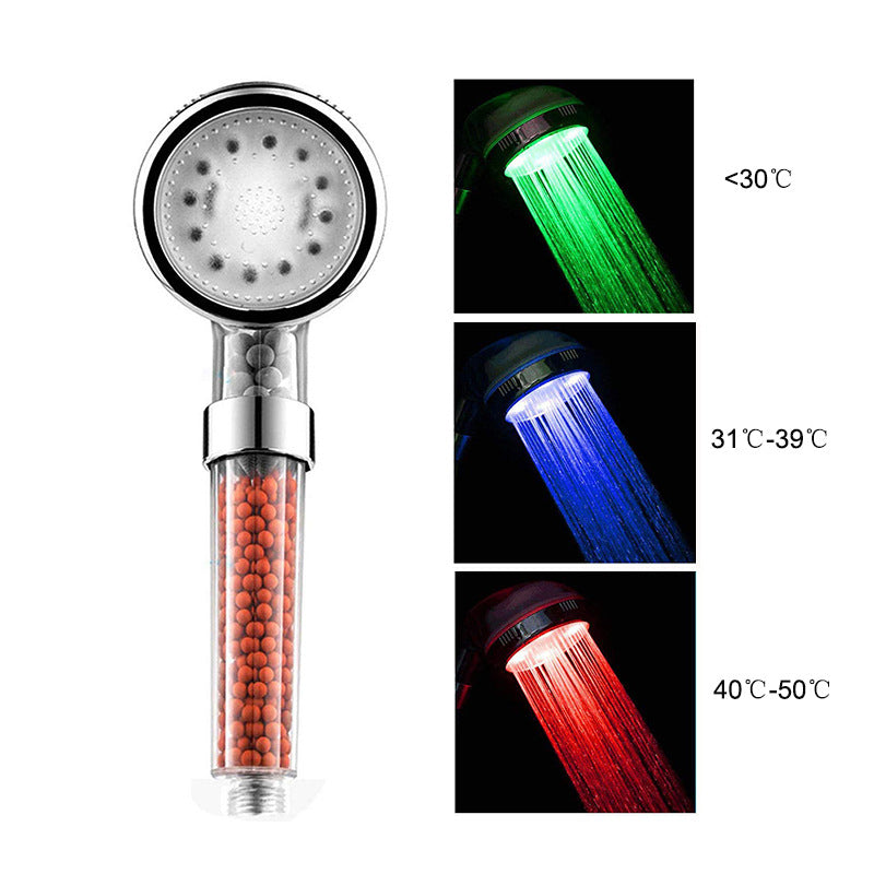 LED Luminous Colorful Shower Nozzle Negative Ion Self Generating Shower Head Three Color Temperature Controlled Led Handheld Shower - V.I.P Digital Presence