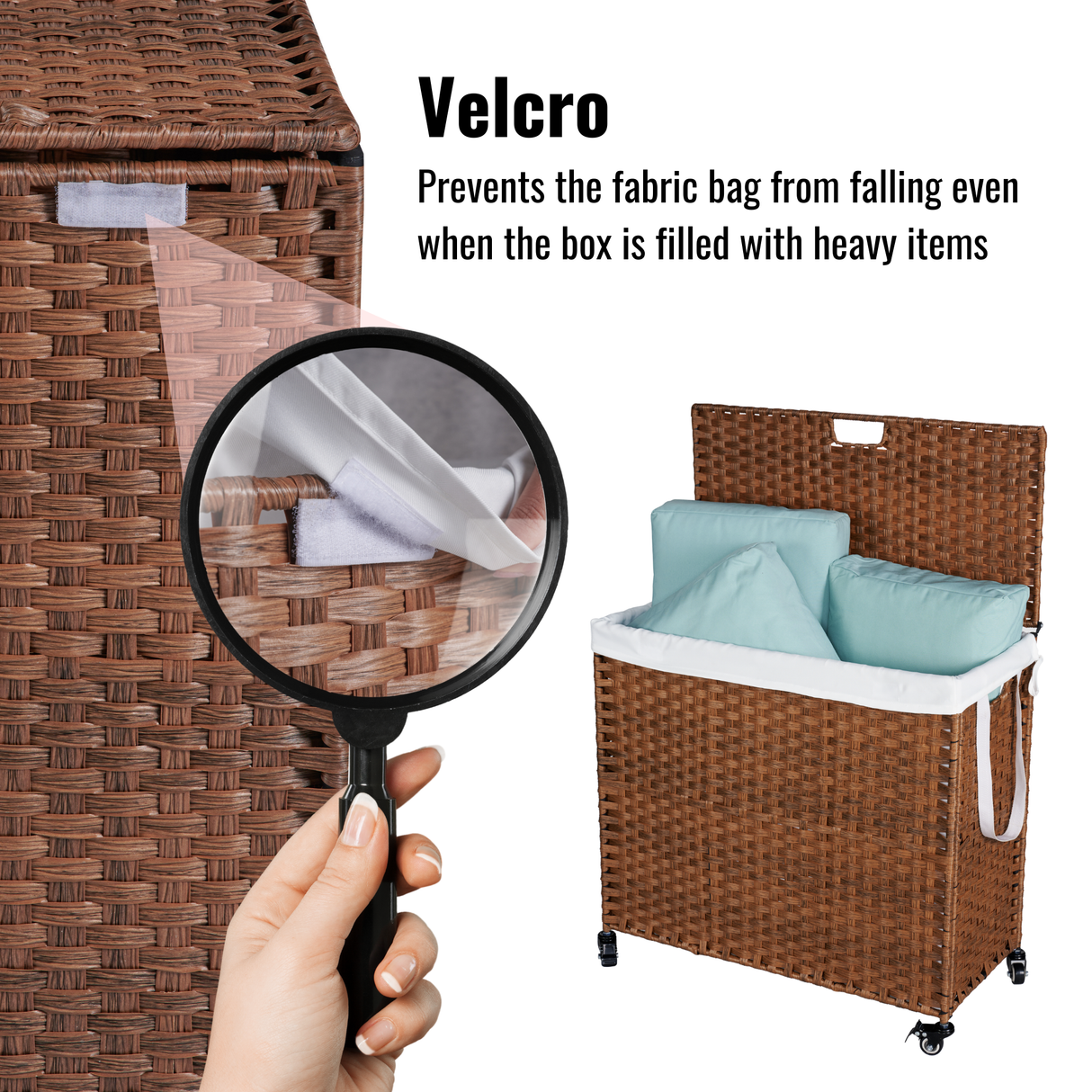 Laundry Hamper With Lid PE Rattan Powder Coating Frame Clothes Hampers with 02 Removable Bags, Wheels, 160L, Brown Color - V.I.P Digital Presence