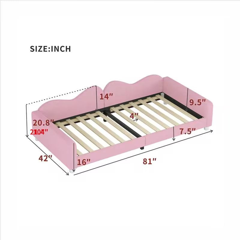 Twin size Upholstered Daybed, Sherpa Fabric Sofabed with Cloud-Shaped Backrest, No Box-spring Needed, Pink - V.I.P Digital Presence