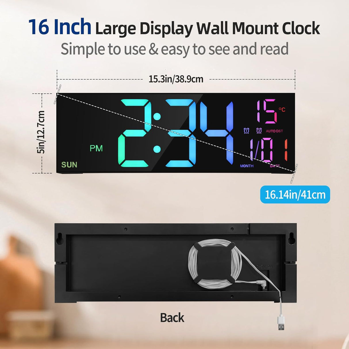 Large Digital Wall Clock with Remote Control Big LED/Dual Alarm/8 RGB Colors Digital Alarm Clock Electronic Watch - V.I.P Digital Presence